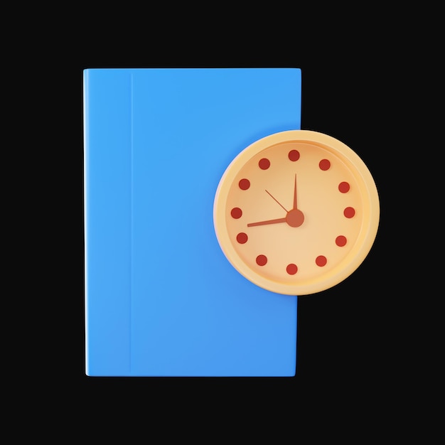 3D Render Of Book And Clock On Black Background