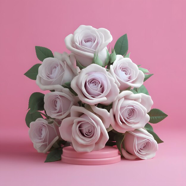 3d render of a bouquet of roses on a pink background