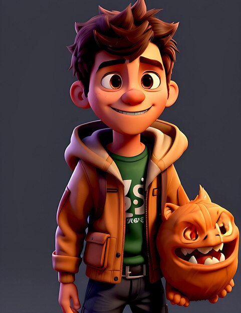 3d render of boy character create black background