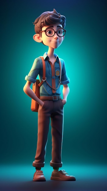 3D render of boy character with glasses Generative AI