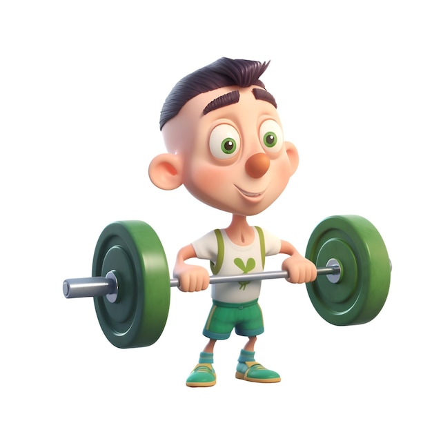 3d render of a boy lifting a barbell isolated on white background