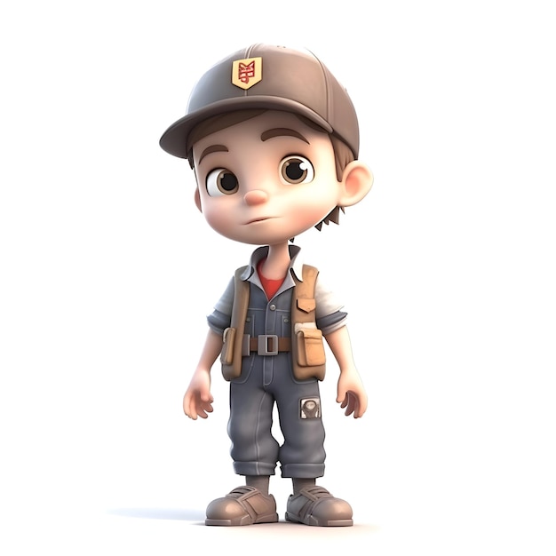 3D render of a boy in a military uniform on a white background