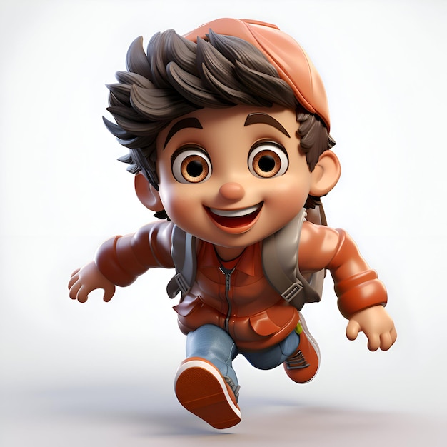 Photo 3d render of a boy with backpacker hat and hiking boots