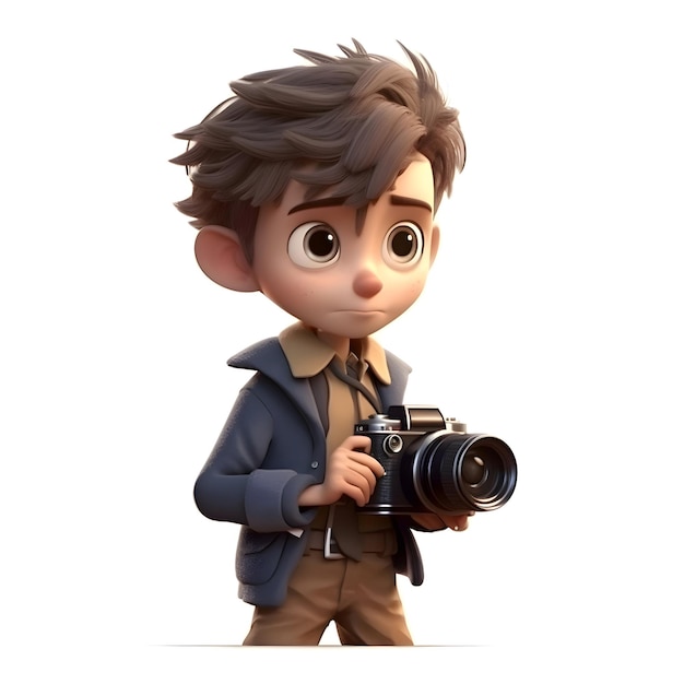 3D Render of a Boy with a Camera on a white background