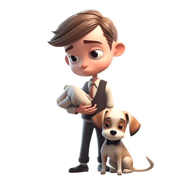 3d render of a boy with a dog on a white background