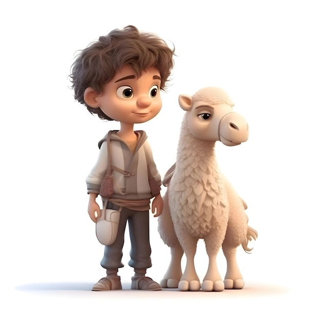 3D Render of a boy with a lamb and a white sheep