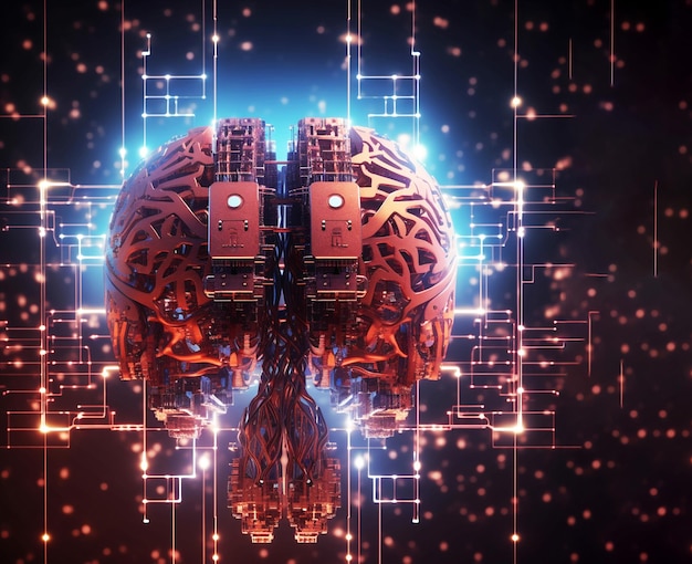 3d render brain with futuristic circuitry