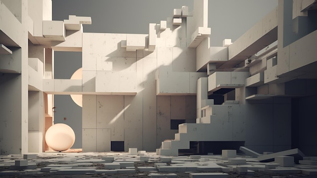 Foto rendering 3d brutalism design (progettazione brutale in 3d)