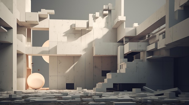 Photo 3d render brutalism design