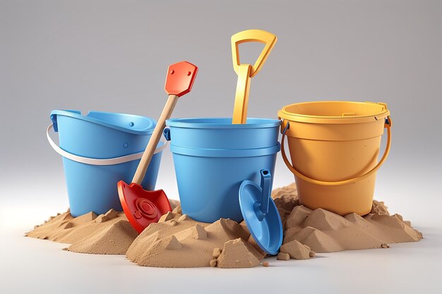 3d render of bucket and shovel toys isolated on white clipping path