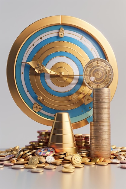 3d render bullseye target sandglass and coins