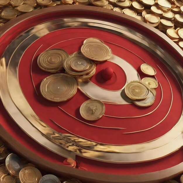 3d render bullseye target sandglass and coins