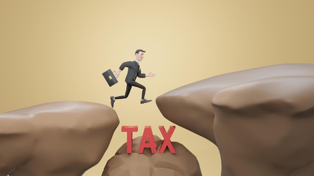 3d render. Business Man Jumping Tax Hole