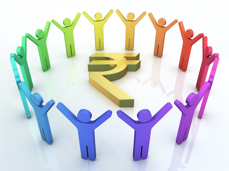 फोटो 3d render business success rupee sign closeup