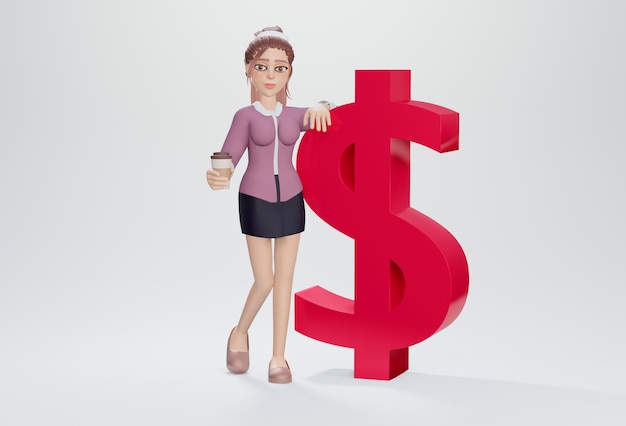 3d render Businesswoman with big dollar sign