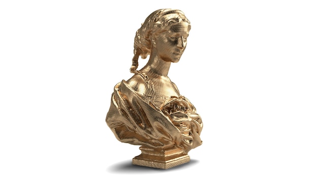 Foto 3d render busto oro isolato elegante scultura dorata della signora