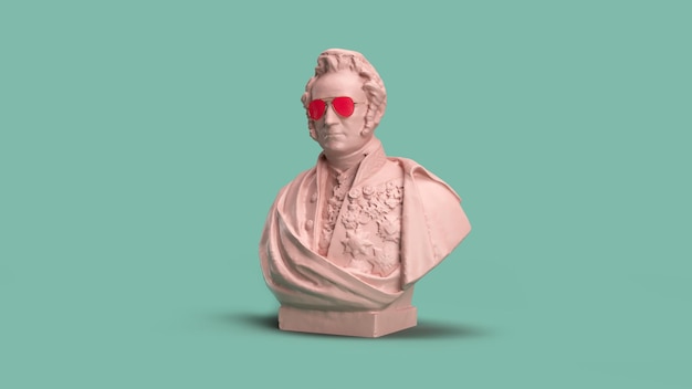 3d render bust of a man turned 45 pastel background