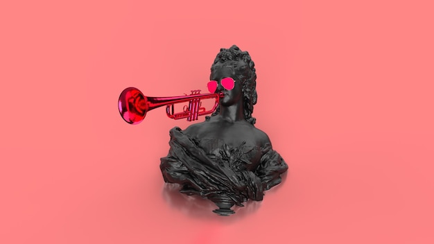 3D render buste vrouw verdrinkt met trompet moderne muziek