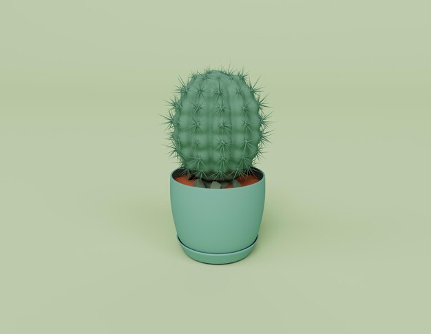 3d render of Cactus Pot isolated on Pastel background 3d background minimal scene