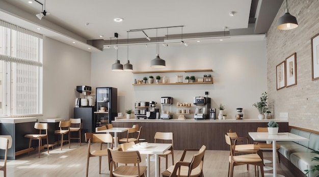 Фото 3d рендеринг интерьера кафе, где можно выпить кофе с друзьями
