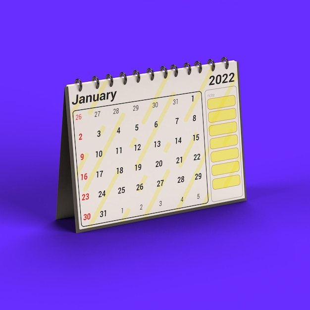 1月の3Dレンダリングカレンダー