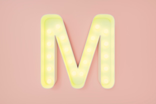 3D Render. The capital letter M with light bulbs