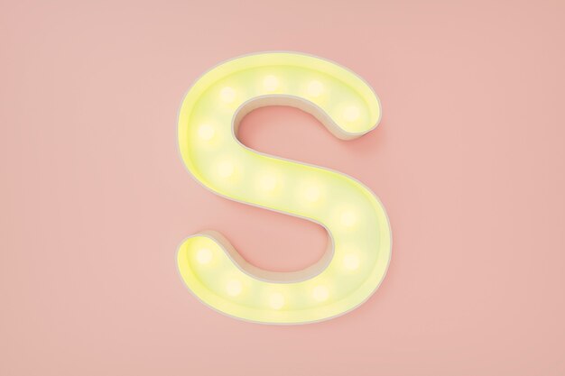 3D Render. The capital letter S with light bulbs