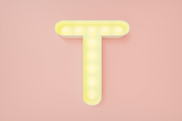 3D Render. The capital letter T with light bulbs