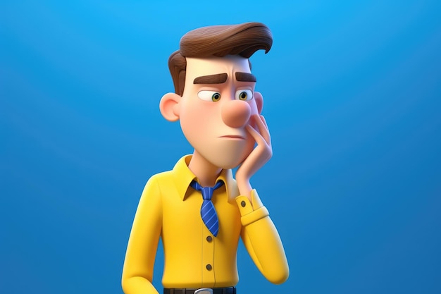 3d render Cartoon character cute young man isolated on blue background AI generated