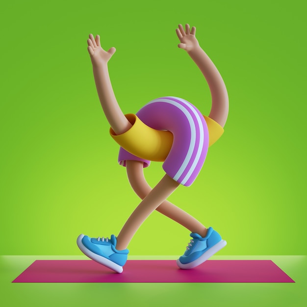 Photo 3d render cartoon character flexible body parts isolated on green background.