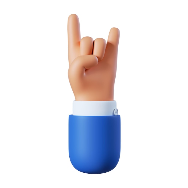 3d render Cartoon character hand rock on gesture