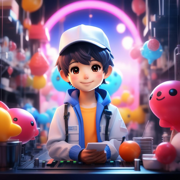 ハッピーボーイ 3Dレンダリング アニメ キャラクター ハッピー ボーイ イラスト 3Dレンダー アニメキャラクター