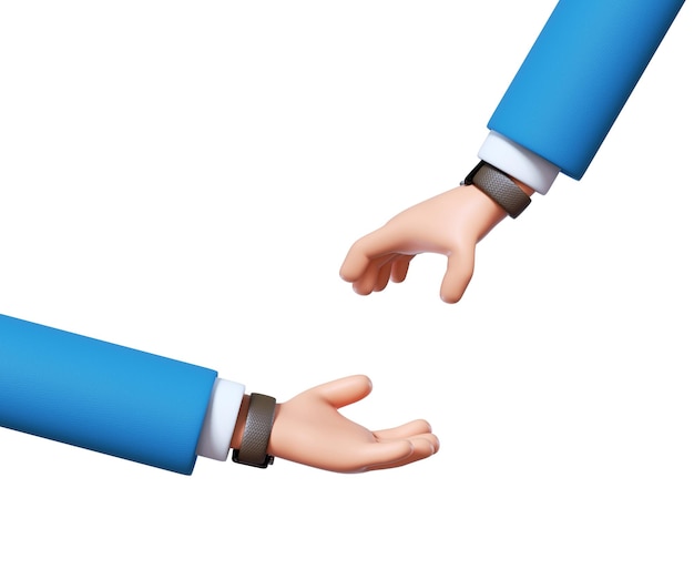 3d render cartoon character man begging hand give