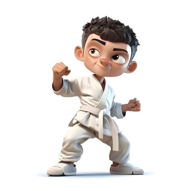 3D Render of a cartoon character with karate stance on white background