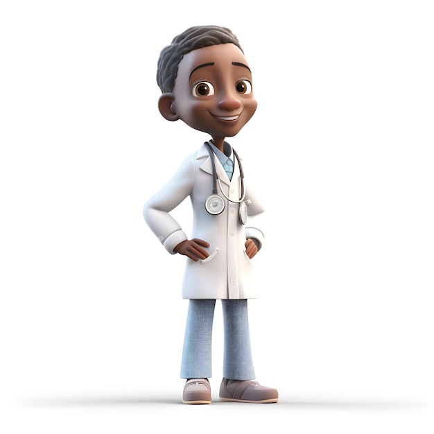 3D Render of a cartoon character with stethoscope on white background