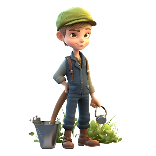 3D Render of a Cartoon Gardener with a garden trowel