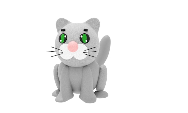 3d render Cartoon gray kitten looks straight 3d illustration