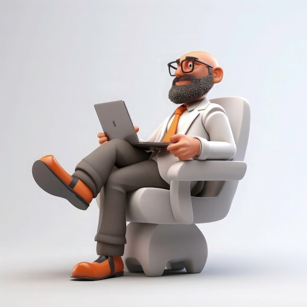 3D-рендеринг мультфильма, как человек, работающий с ноутбуком