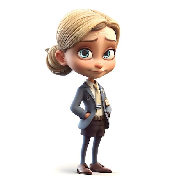 3D Render of a Cartoon Police Woman with Short Blond Hair