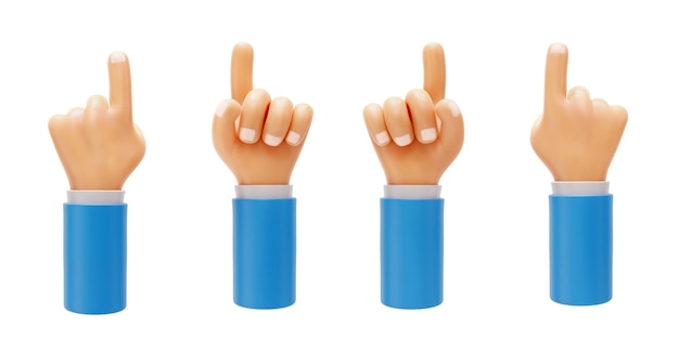 Photo 3d render cartoon set of character hand pointing gesture isolated on a white background