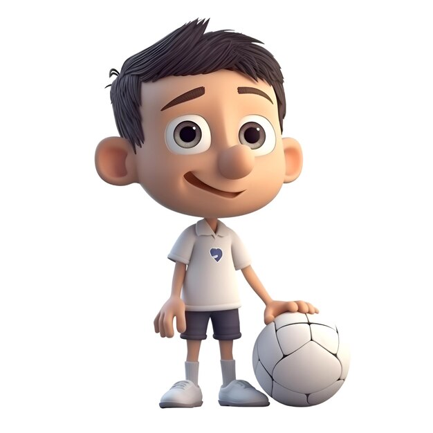 3D-рендер мультфильма футболиста с футбольным мячом