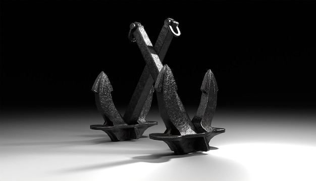 3D render of a cast iron anchor 3D art illustrations completely realistic