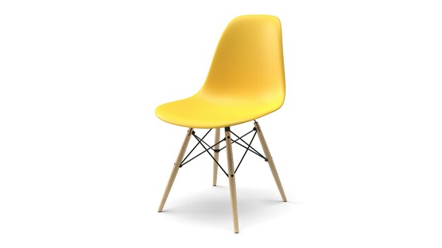 Photo 3d render chair isolated with shadow yellow