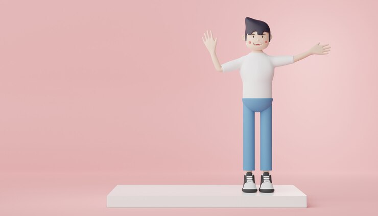 Photo 흰색 티셔츠 청바지와 검은색 운동화를 입은 남자의 3d 렌더링 캐릭터 똑똑한 사람들의 초상화