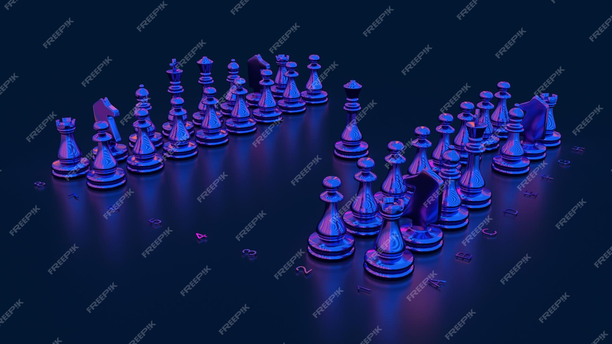 Cyberpunk chess board over cityscape