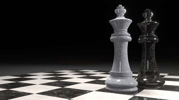 3d render of chess pieces on the board White and Black Kings stand together Business concept