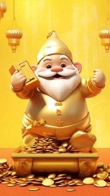 Photo 3d render chinese god of wealth caishen