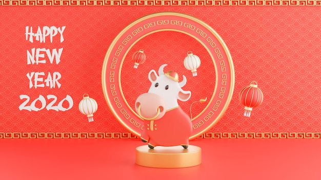 3d визуализация китайского быка новый год 2021