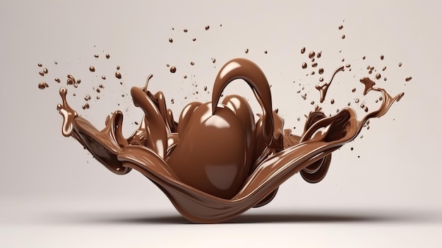 3D render chocolade hart splash golvende jets vloeibare clip art collectie generatieve Ai