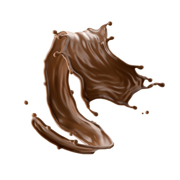 Foto 3d render chocolade splash cacao drank of koffie splashing kooking ingrediënt